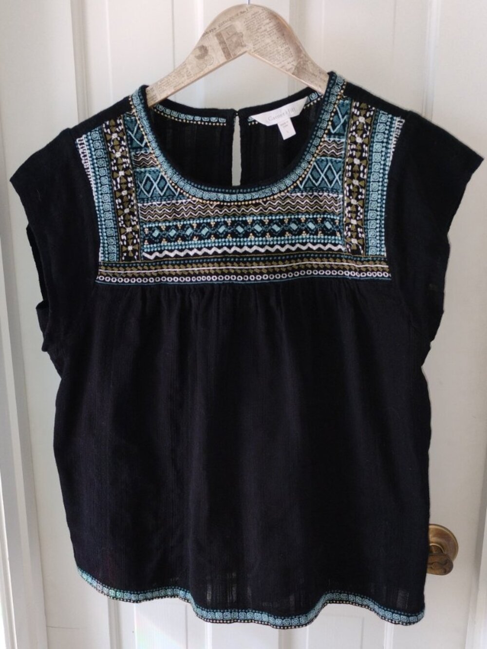 Garnet Hill "Agatti" Embroidered Boho Peasant Organic CottonBlouse Size L in EUC